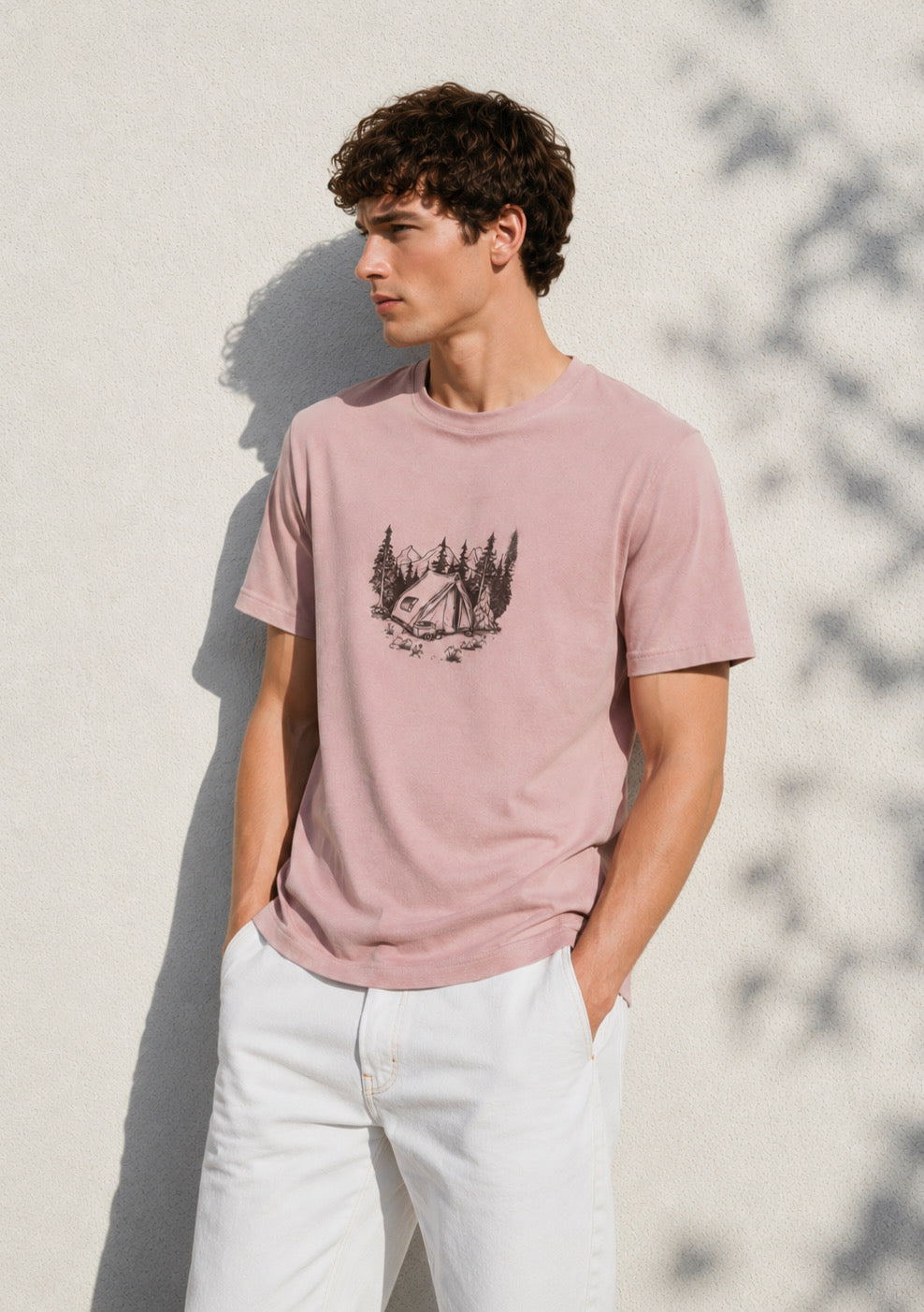 Mountain Camp Graphic Printed Regular Fit T-Shirt for Men – Dusty Pink