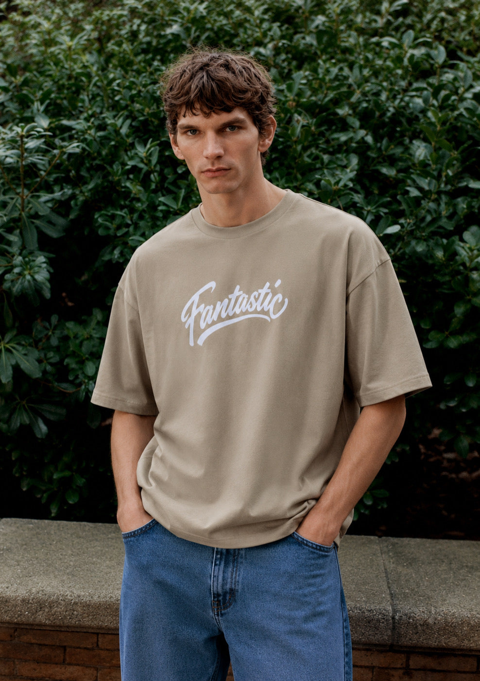 Montx Men's Fantastic Print T-Shirt Loose Fit Street Style – Beige