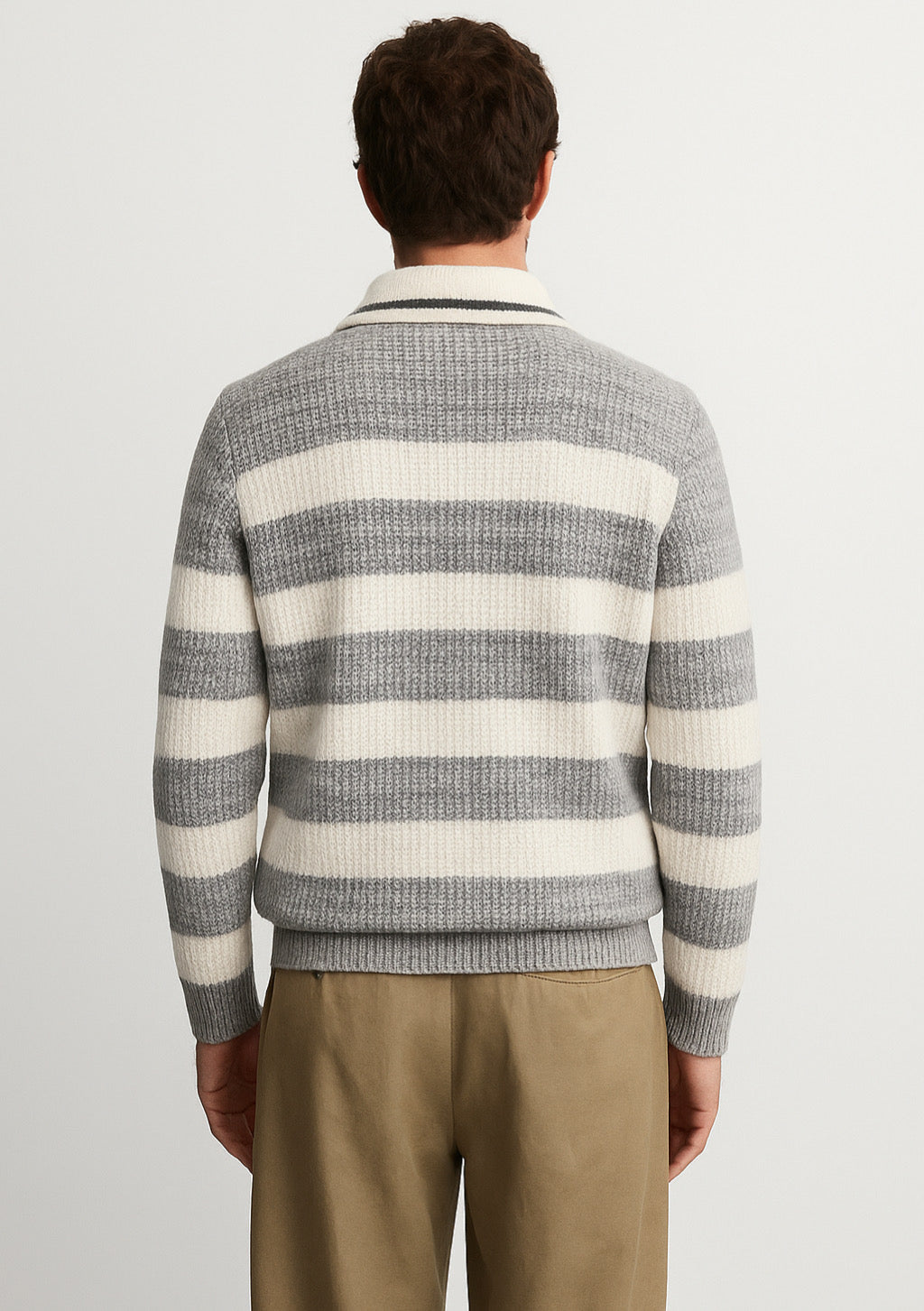 Grey & Off-White Striped Half-Zip Sweater for Men - Montx The Clothing Brand
