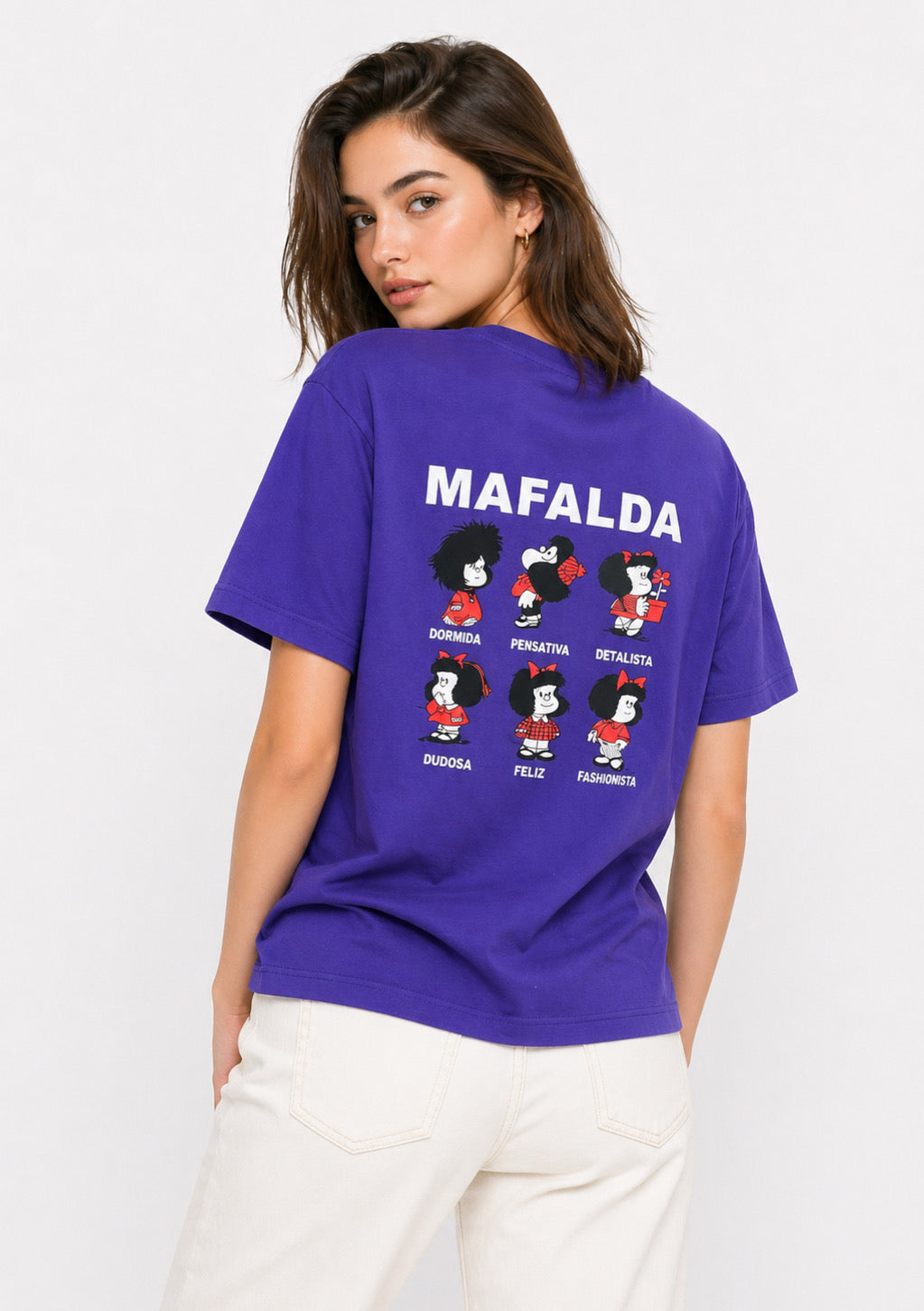 Women’s royal blue cartoon print cotton T-shirt by Montx The Clothing Brand, featuring a colorful playful cartoon design.