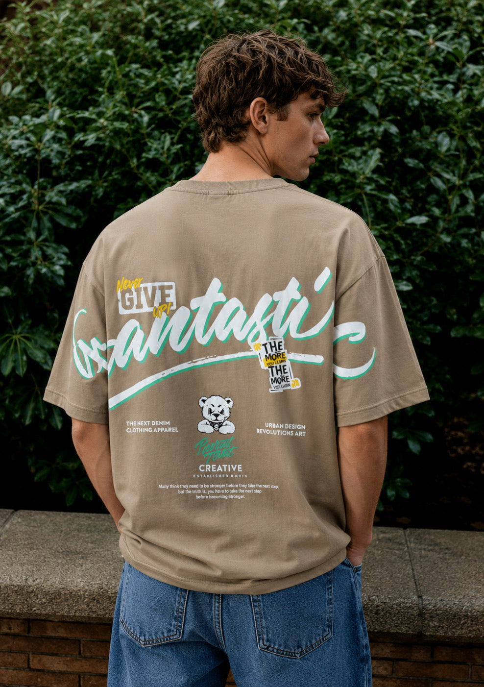 Montx Men's Fantastic Print T-Shirt Loose Fit Street Style – Beige