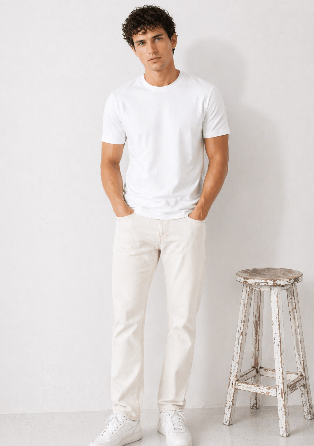 Men's white half sleeve round neck T-shirt by Montx The Clothing Brand, regular fit, casual style, displayed on a plain background.