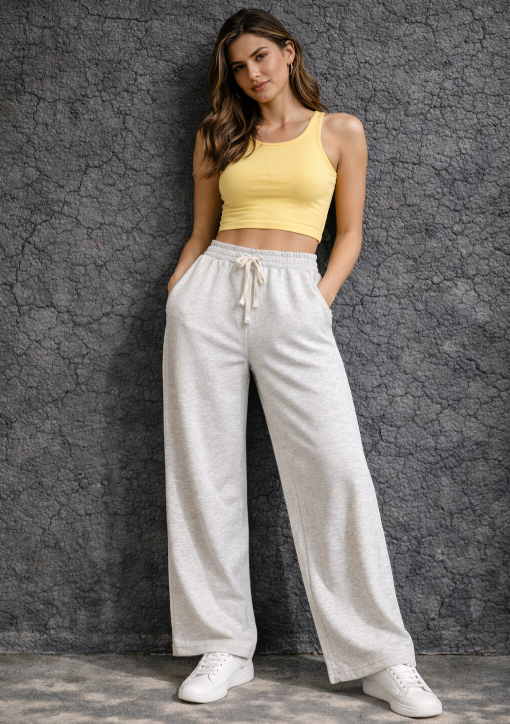 Montx women’s off white wide-leg joggers with soft lounge fit, featuring relaxed wide leg style and comfortable fabric.