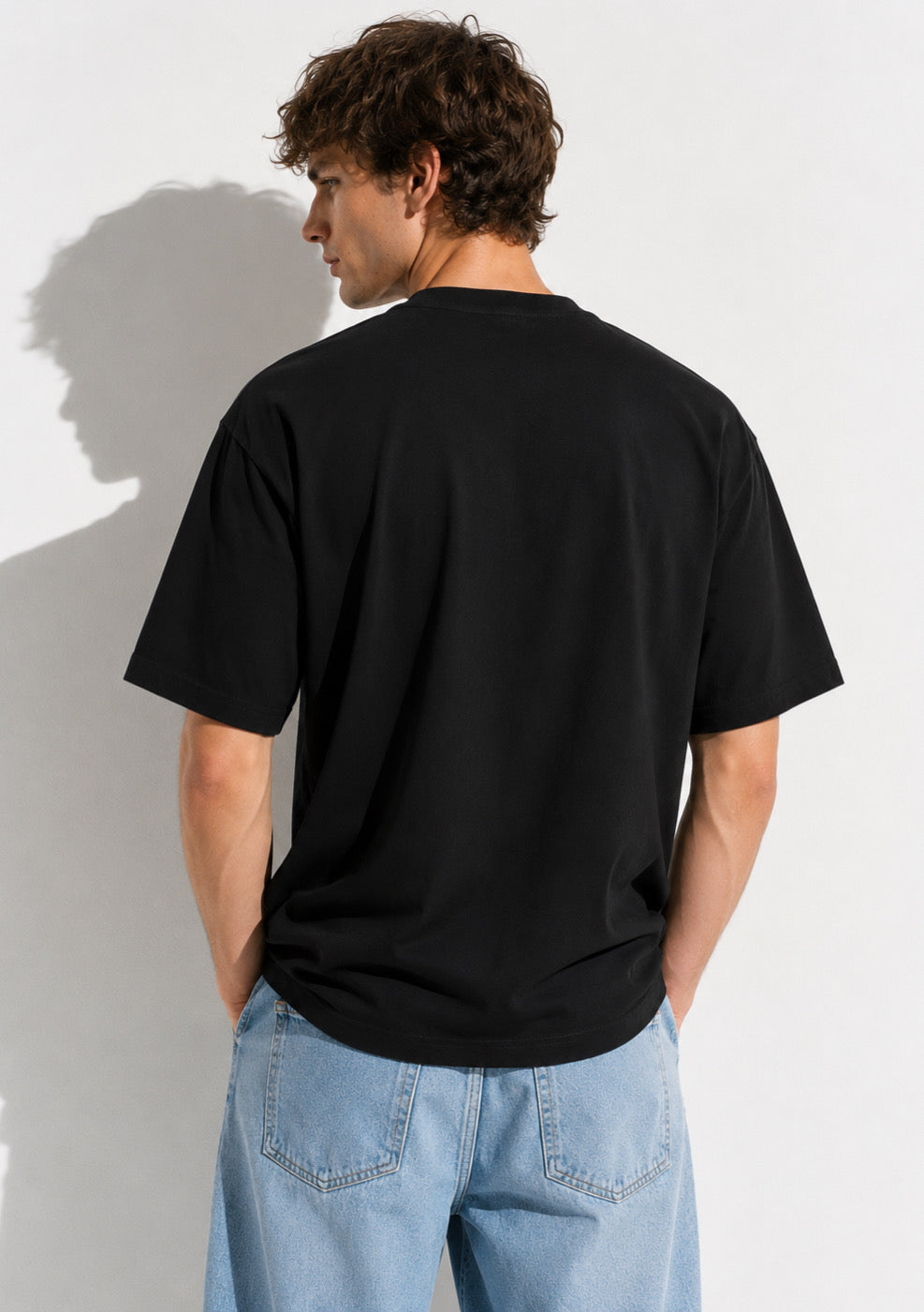 Men's Half Sleeve Round Neck Over Size T-Shirt  - Black Color