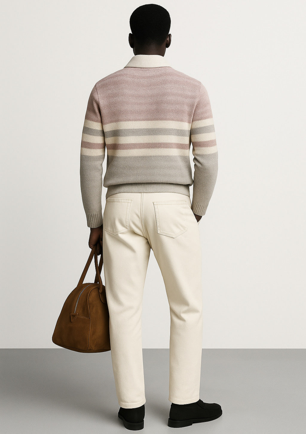 Dusty Pink & Beige Striped Half-Zip Sweater for Men - Montx The Clothing Brand