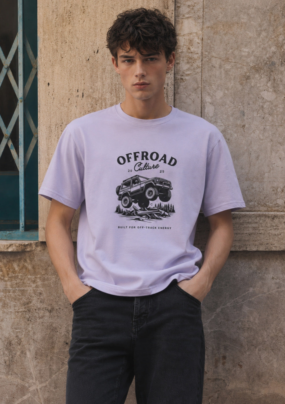 Offroad Culture Graphic Printed Regular Fit T-Shirt for Men – Lavender