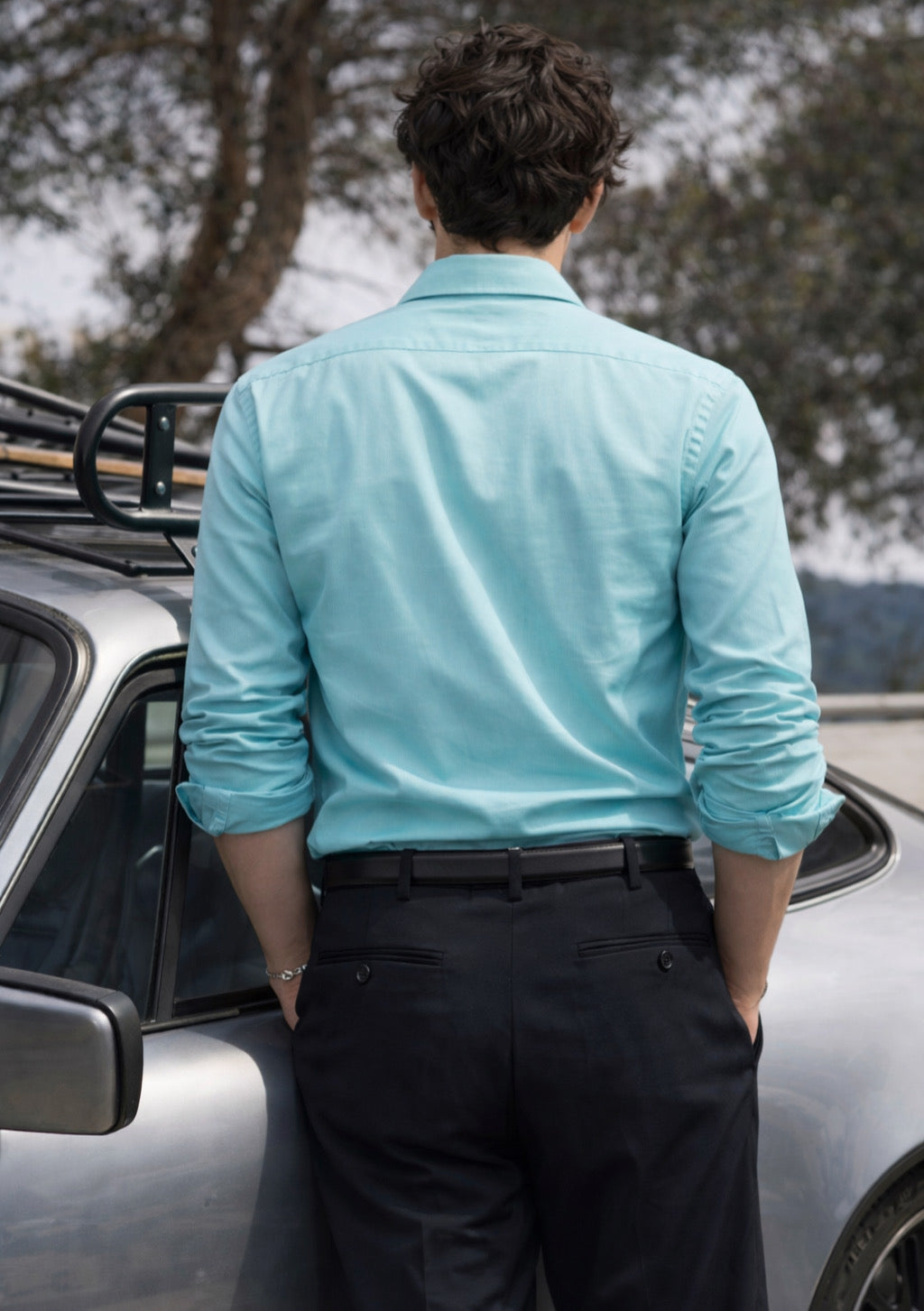 Men’s premium cotton full-sleeve shirt in firozi color by Montx The Clothing Brand, shown on a hanger.