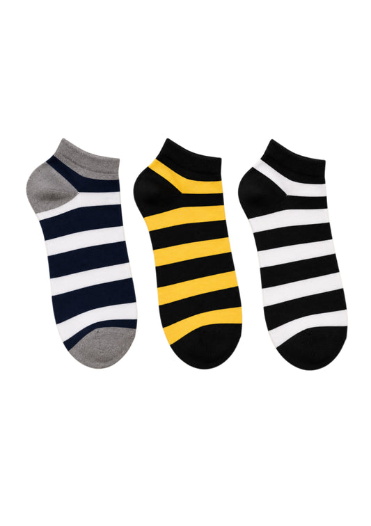 Montx Men's 3 Pair Striped Ankle Socks – Cotton Comfort