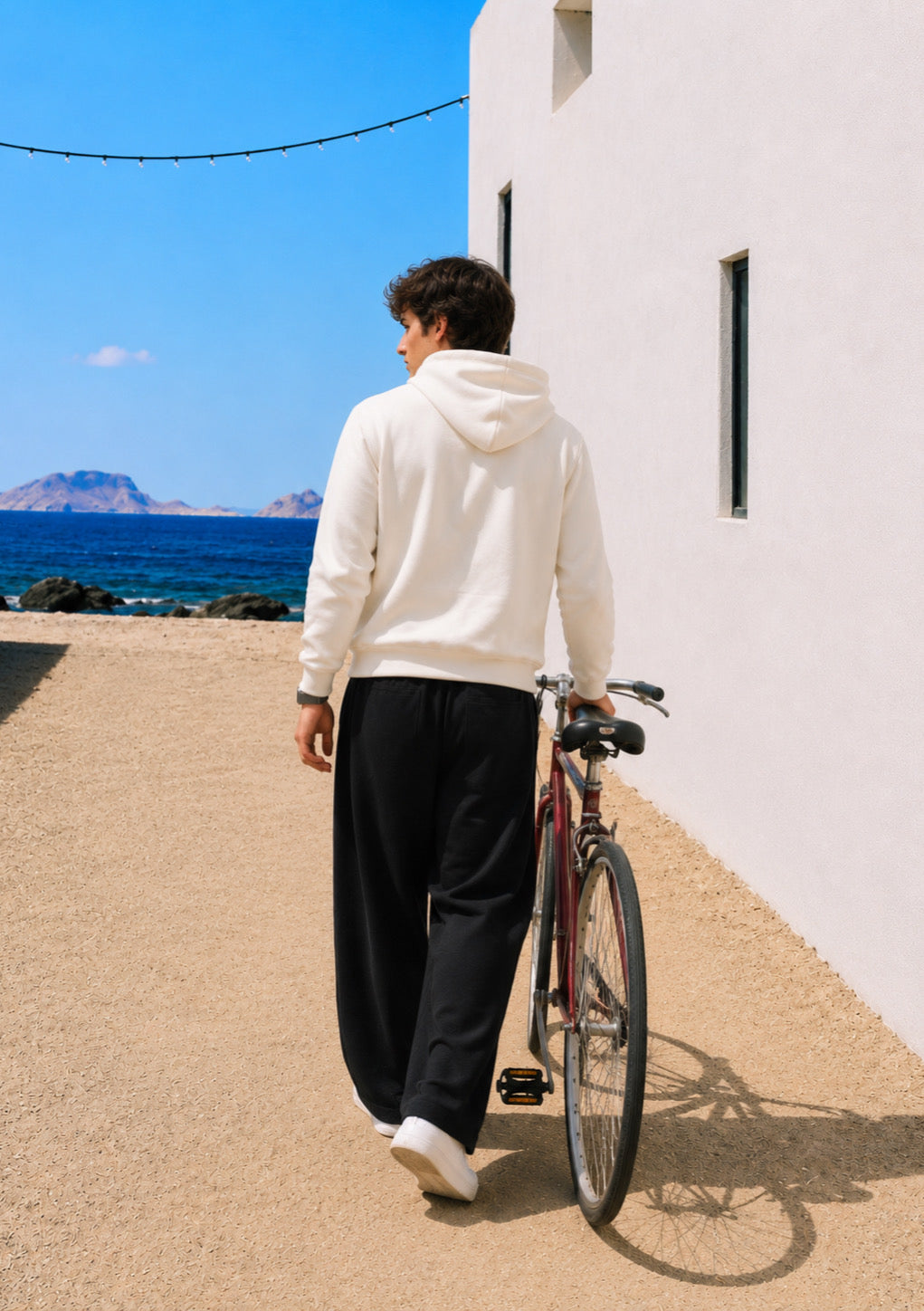 Montx Men’s lightweight off-white hoodie with minimal design, casual long-sleeve sweatshirt for everyday wear.
