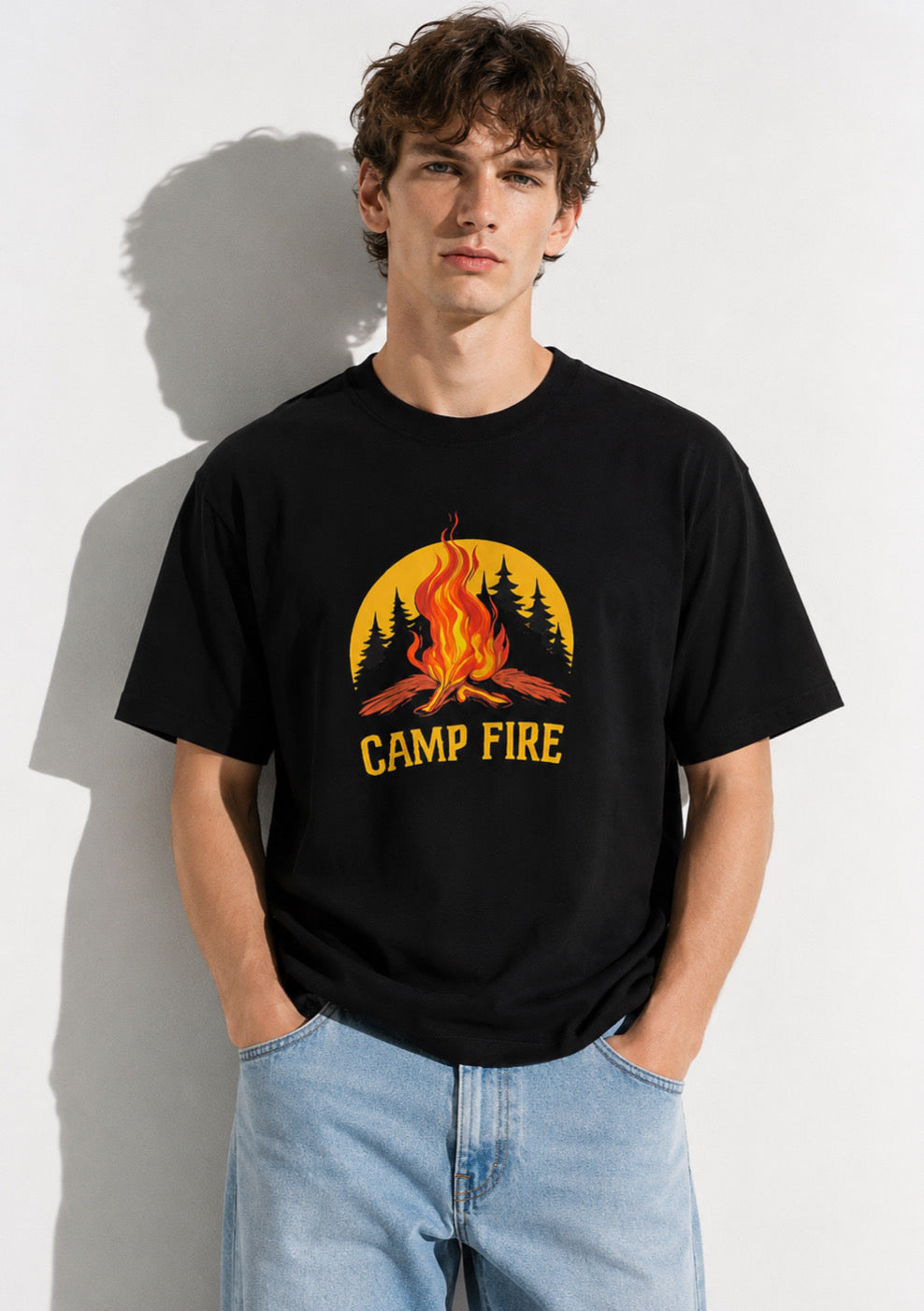 Men's Half Sleeve Round Neck Over Size T-Shirt  - Black Color