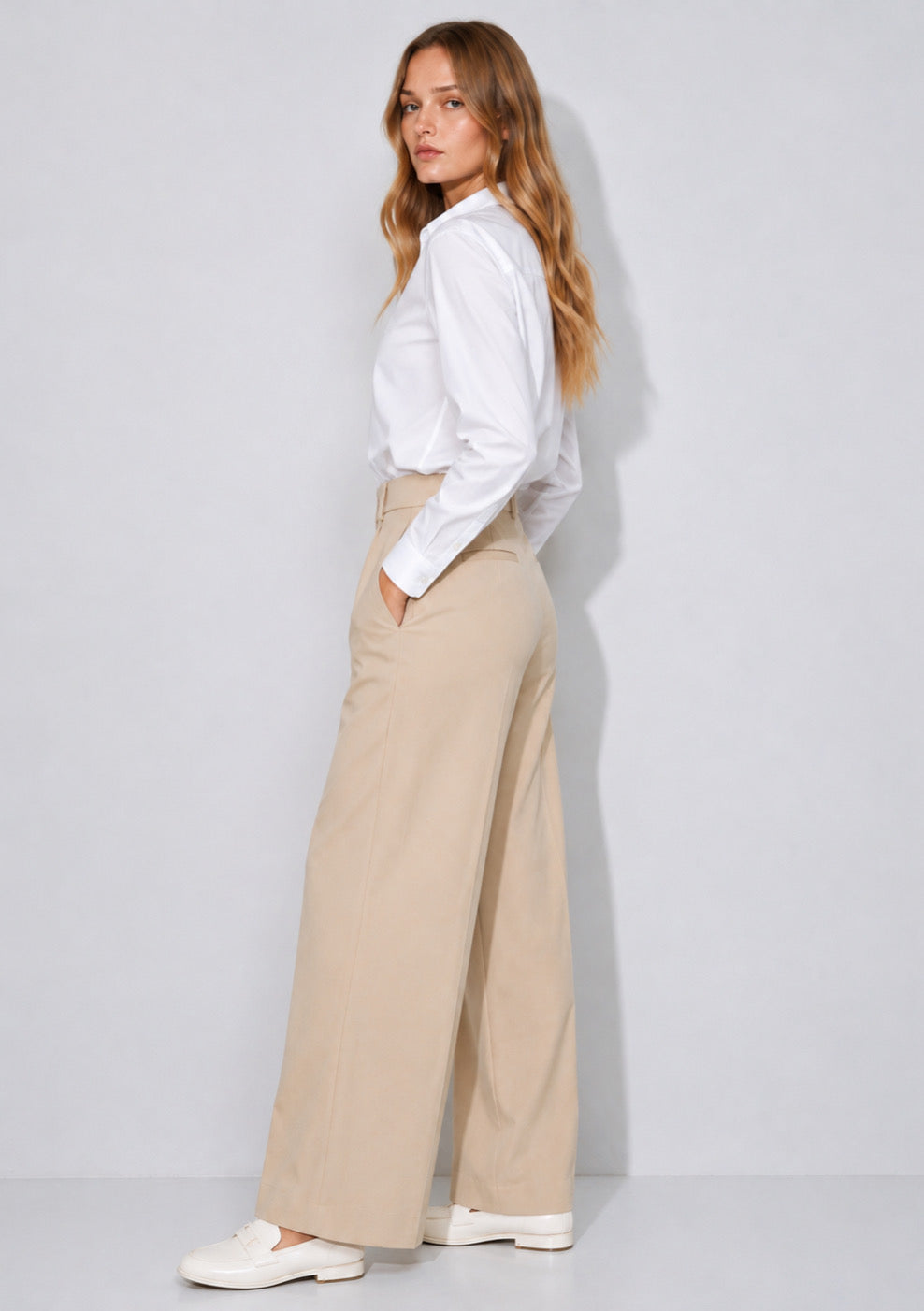 Montx Women’s Korean Style Wide Leg Formal Pants in Beige