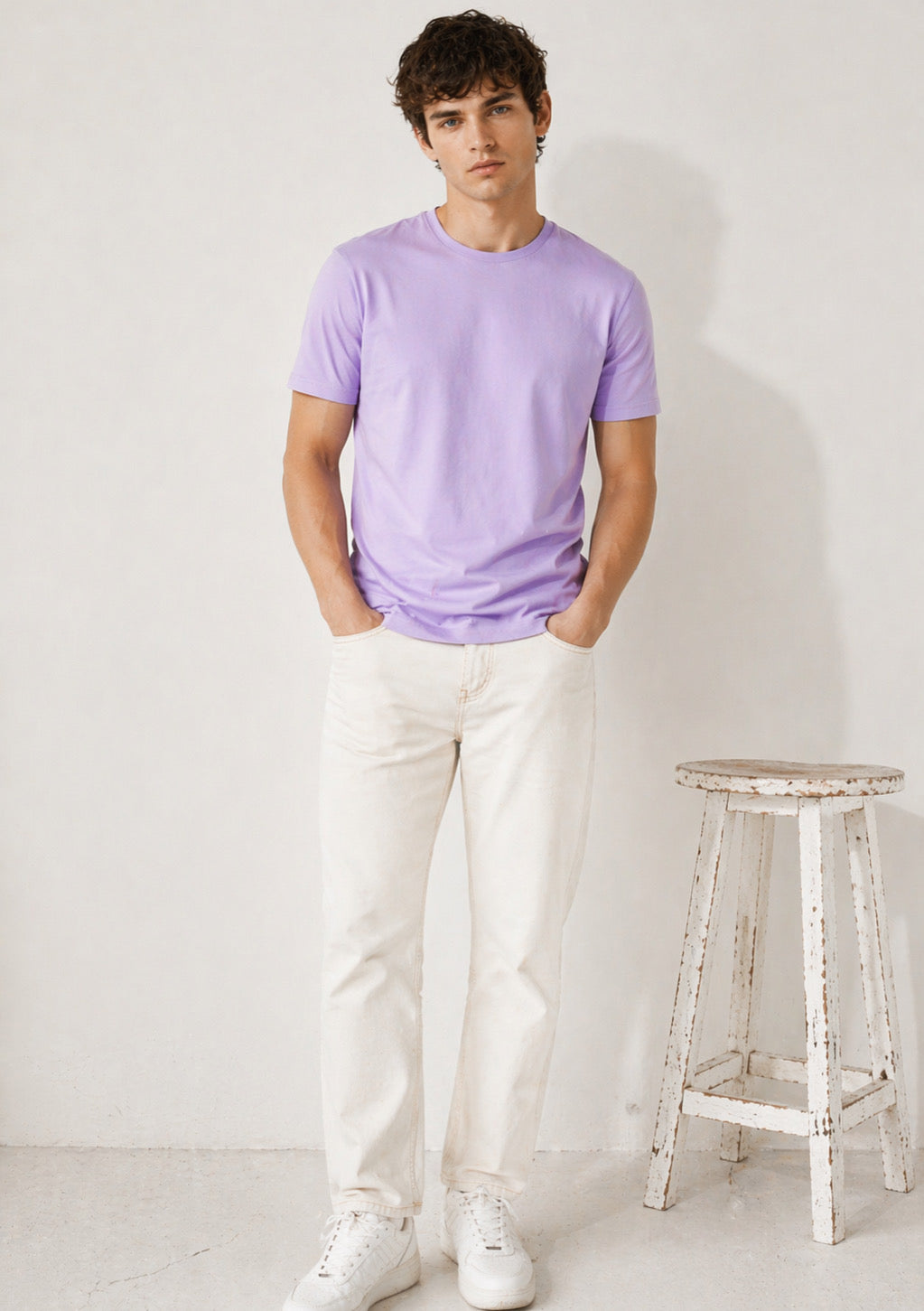 Men's lavender round neck T-shirt by Montx The Clothing Brand, short sleeve, regular fit, casual style.