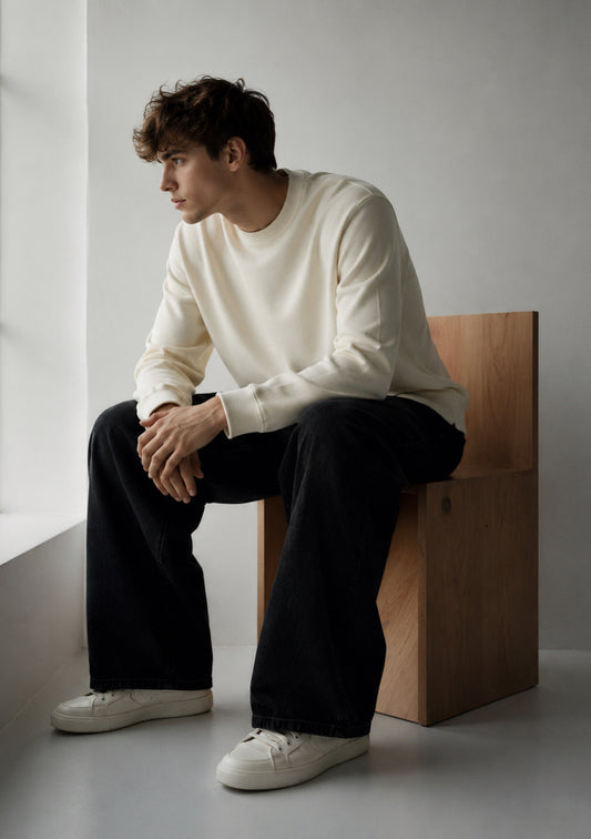 Montx men's classic off-white regular fit sweatshirt, showcasing a comfortable everyday casual style with a relaxed fit.