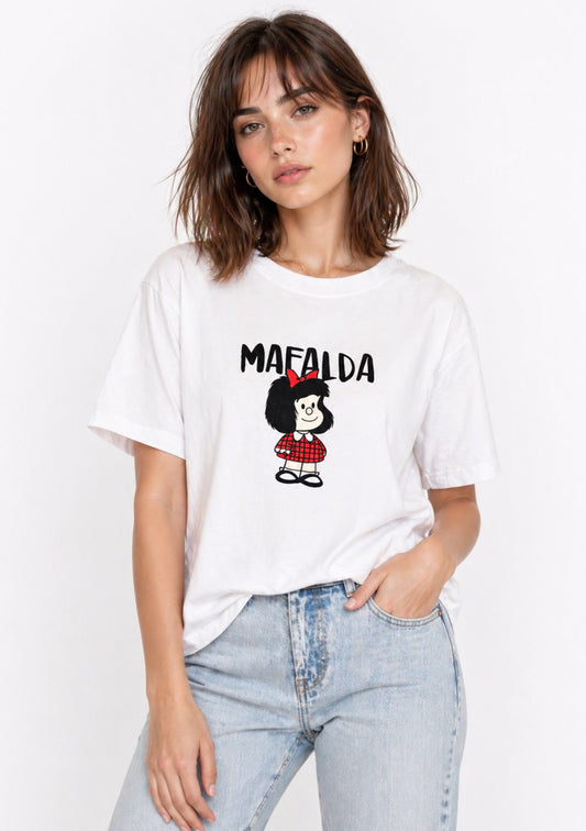 Women's white cotton T-shirt with colorful cartoon print by Montx The Clothing Brand, regular fit, casual style.