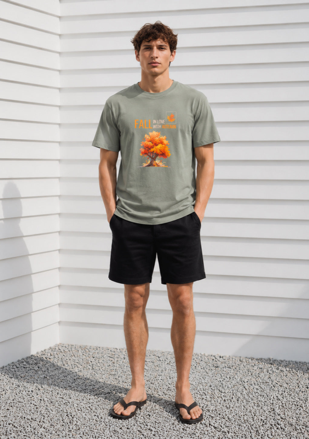 Autumn Tree Graphic Printed Regular Fit T-Shirt for Men – Sage Green