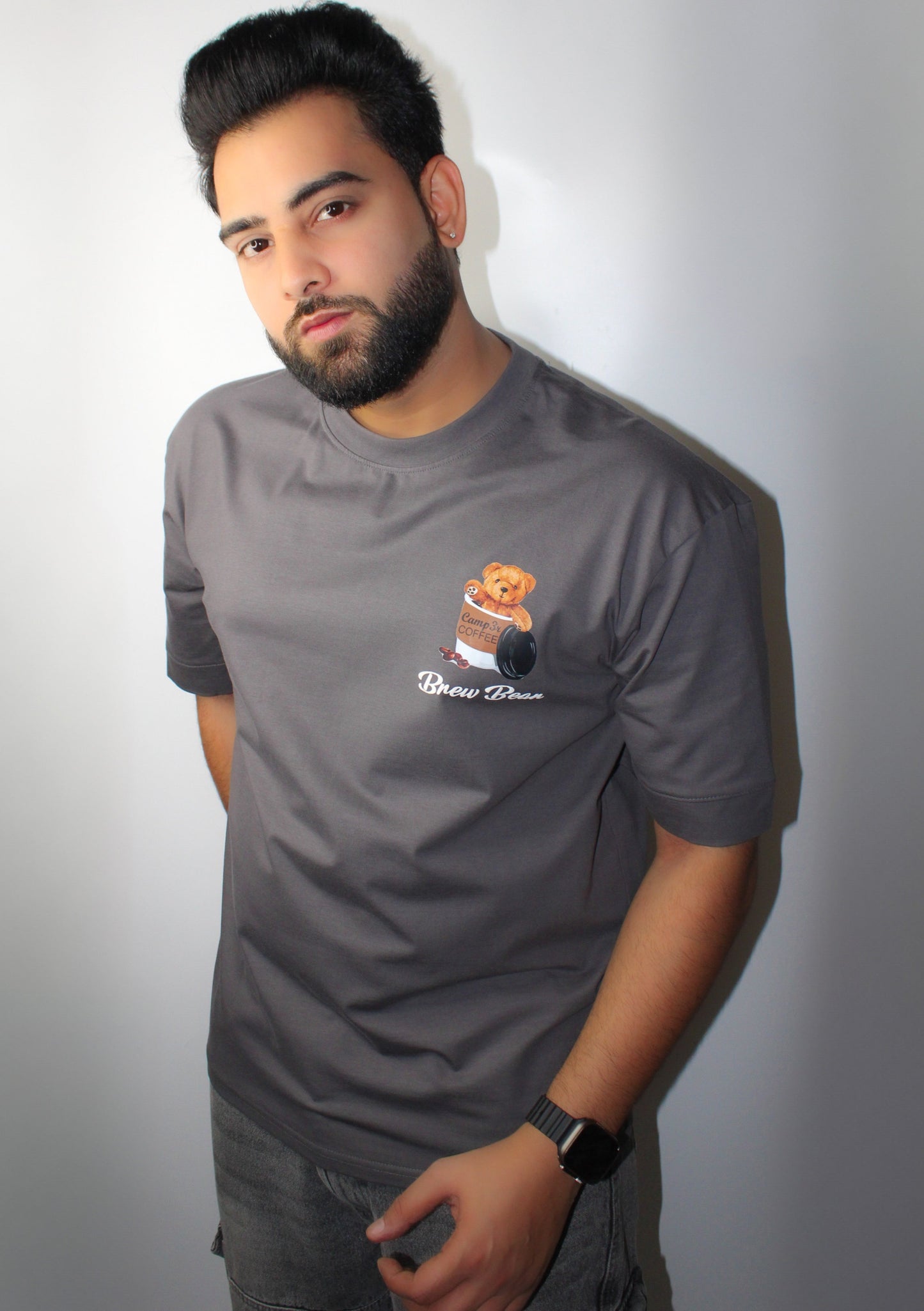 Montx Men's Teddy Print T-shirt – Drop Shoulder  Loose Fit - Grey Color - Montx The Clothing Brand