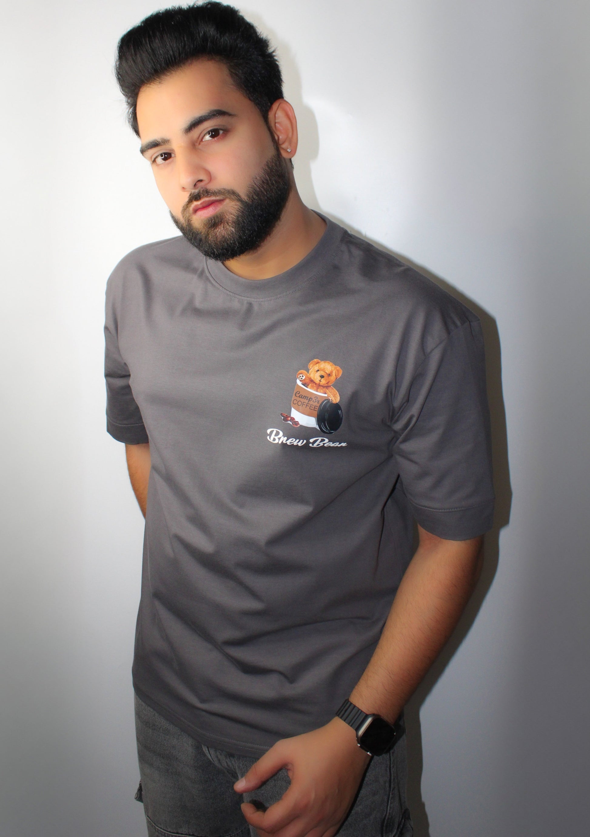 Montx Men's Teddy Print T-shirt – Drop Shoulder  Loose Fit - Grey Color - Montx The Clothing Brand