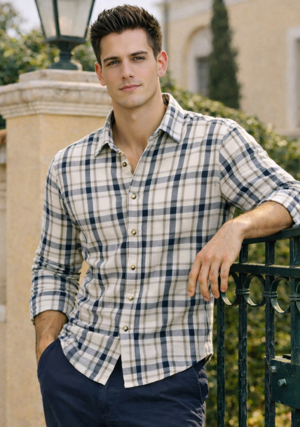 Men’s Premium Cotton Full-Sleeve Shirt – Off White Plaid - Montx The Clothing Brand
