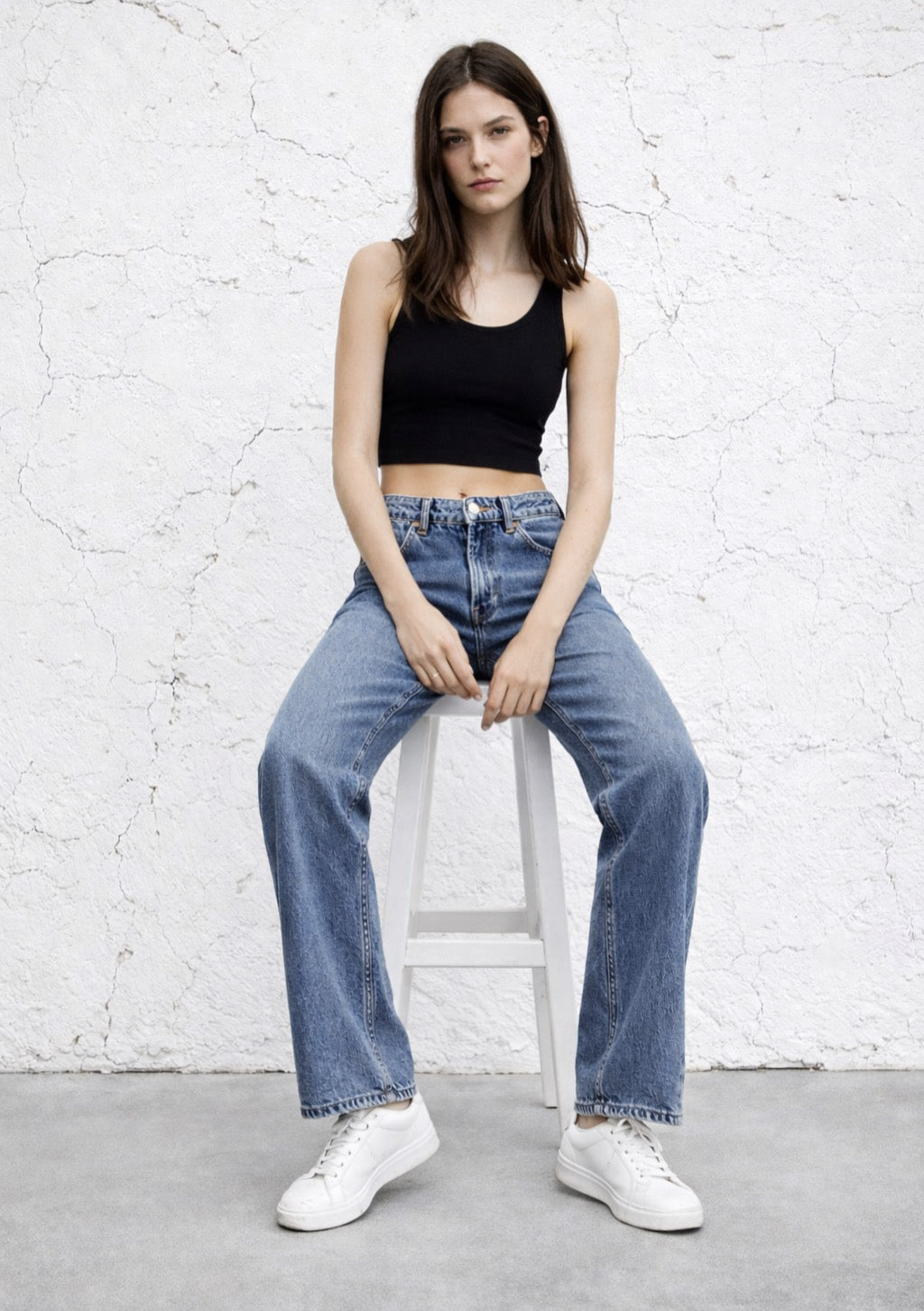 Montx Mid Wash Blue Denim Jeans with straight fit, showcasing classic five-pocket design and durable denim fabric.