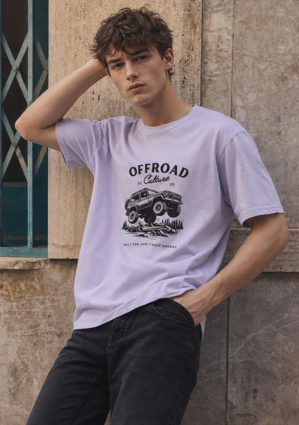 Offroad Culture Graphic Printed Regular Fit T-Shirt for Men – Lavender