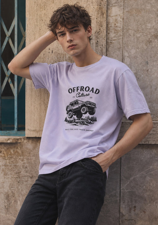 Offroad Culture Graphic Printed Regular Fit T-Shirt for Men – Lavender