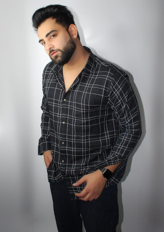 Montx Men's Pure Cotton Shirt – Black with Line Pattern - Montx The Clothing Brand
