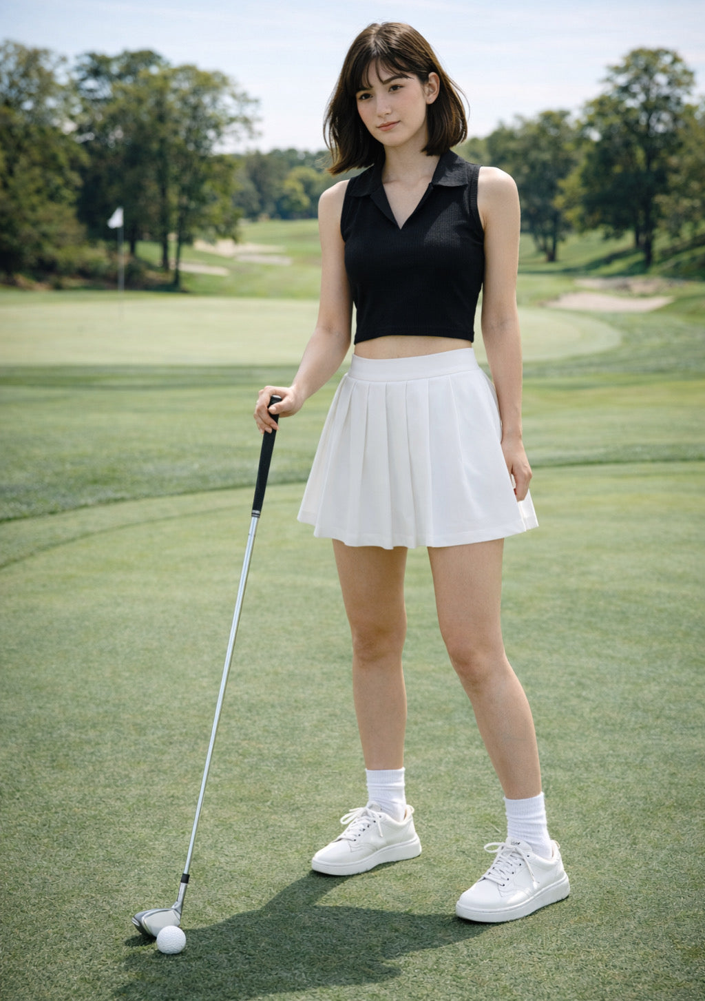 Black sleeveless collared crop top for women by Montx The Clothing Brand, featuring a fitted design and button closure.