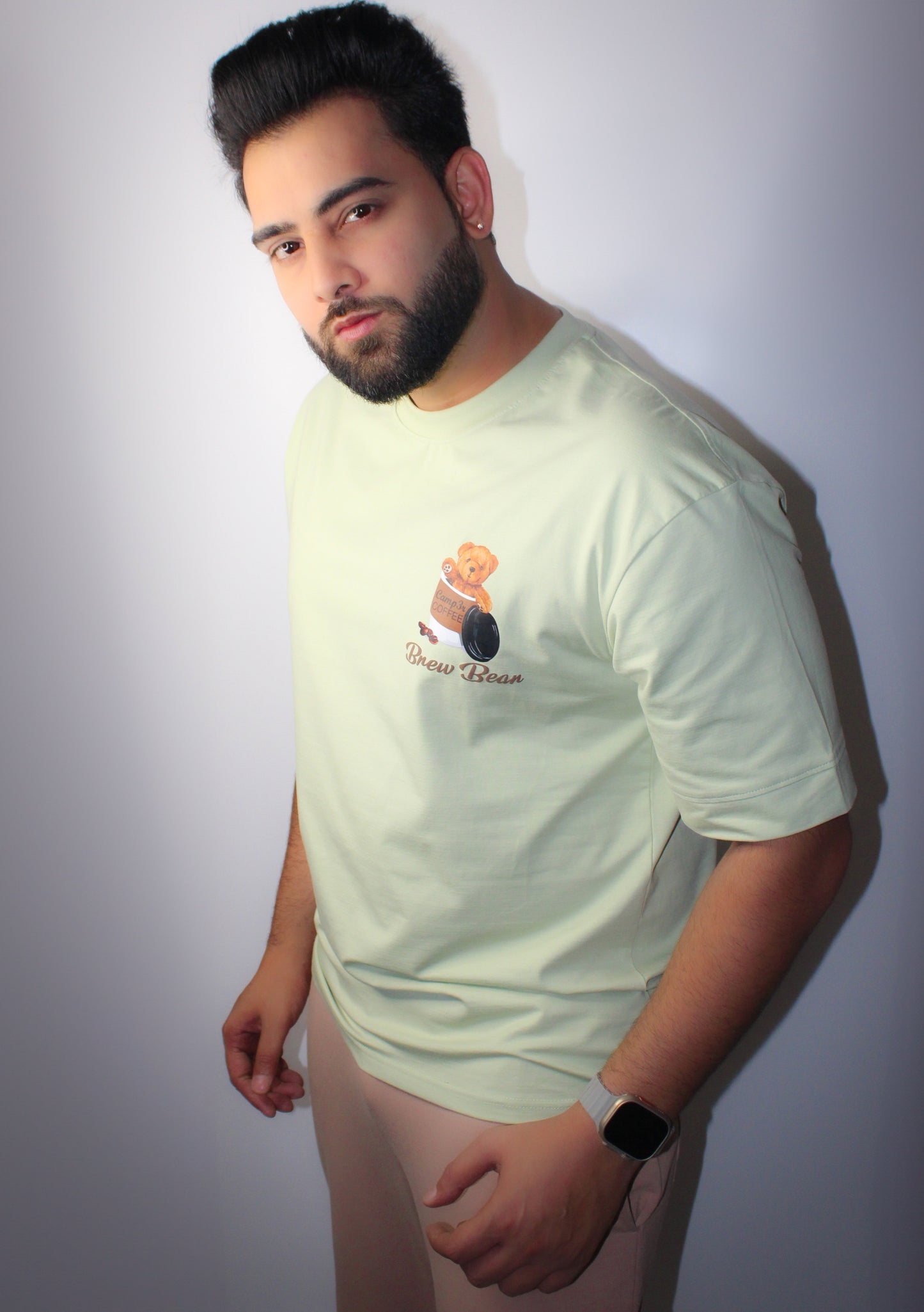 Montx Men's Teddy Print T-shirt – Drop Shoulder Loose Fit - Pista Color - Montx The Clothing Brand