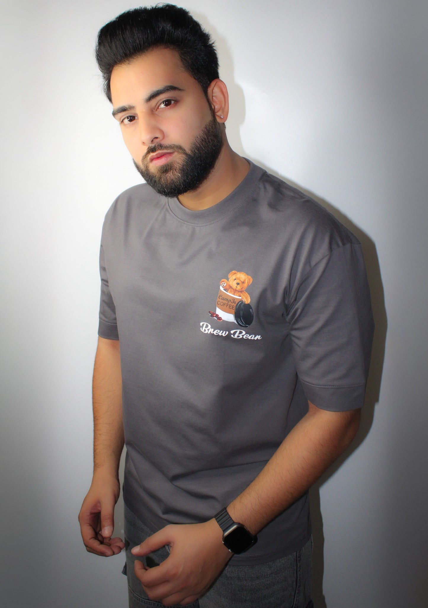 Montx Men's Teddy Print T-shirt – Drop Shoulder  Loose Fit - Grey Color - Montx The Clothing Brand
