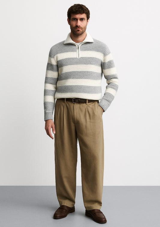 Grey & Off-White Striped Half-Zip Sweater for Men - Montx The Clothing Brand