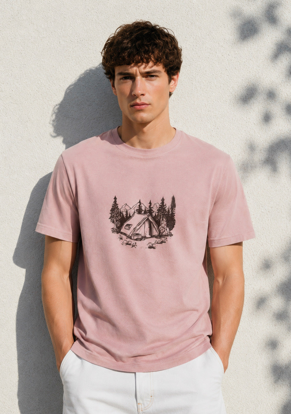 Mountain Camp Graphic Printed Regular Fit T-Shirt for Men – Dusty Pink