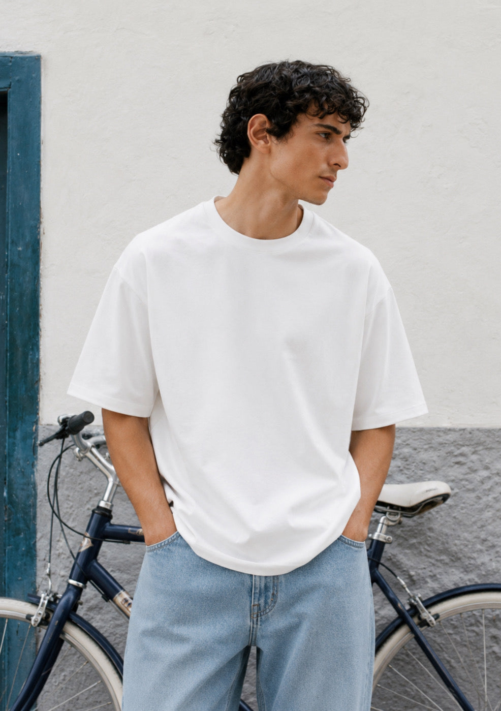 Montx Essential boxy fit white T-shirt for men, plain crewneck design, casual style, made by Montx The Clothing Brand.