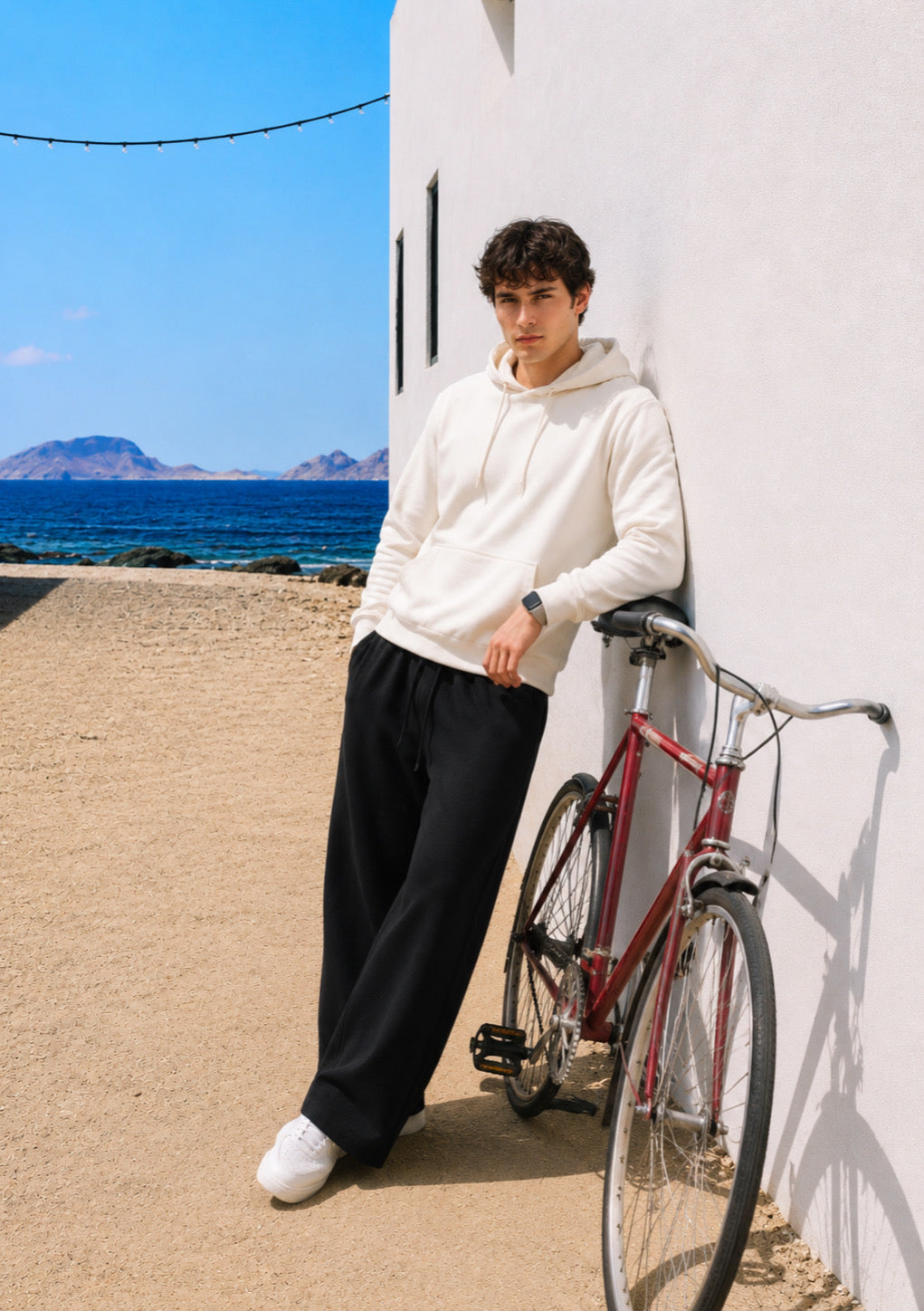 Montx men's lightweight basic hoodie in off-white, minimal essential style with a soft fabric and simple design.