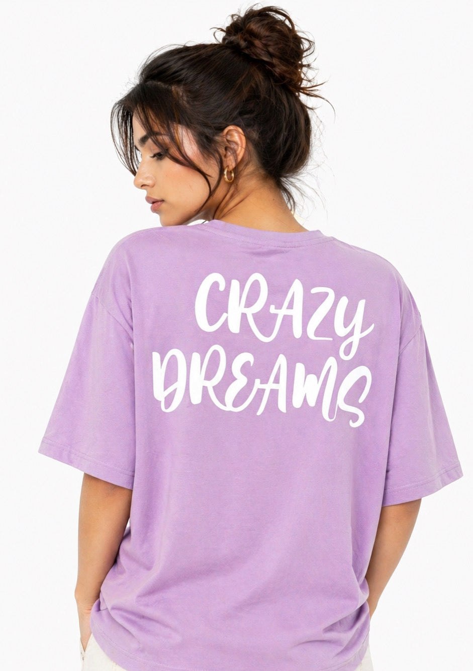 Lavender graphic oversized T-shirt for women by Montx The Clothing Brand, featuring a relaxed fit and stylish design.