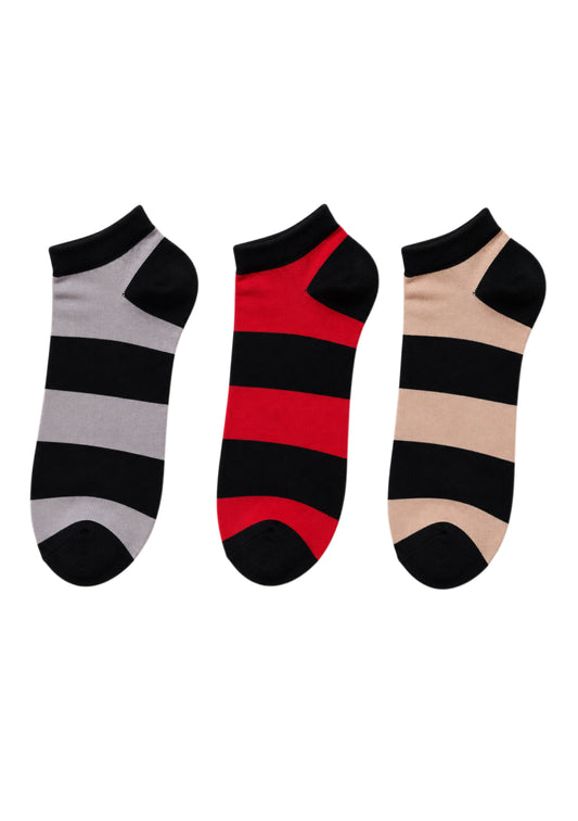 Montx Men's 3 Pair Striped Ankle Socks – Cotton Comfort