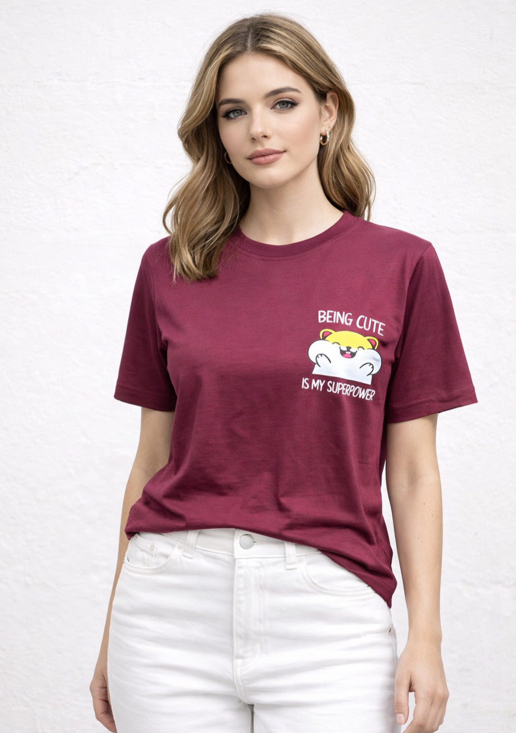 Montx women's wine printed T-shirt with a cute statement design, featuring colorful wine glass graphics and casual fit.