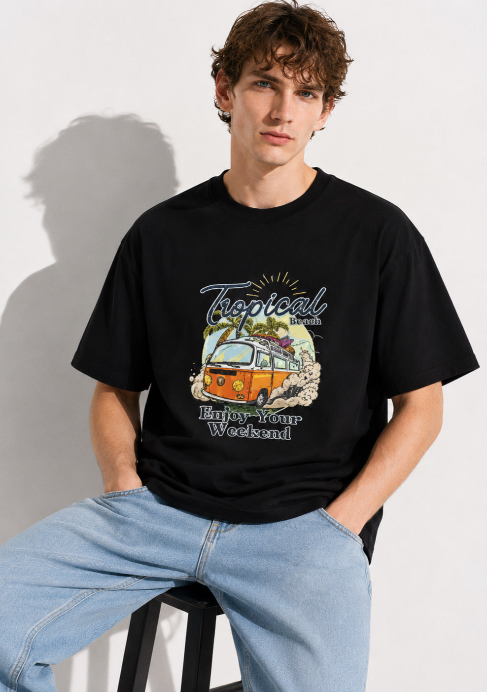 Montx Men's Oversized Black Printed T-shirt