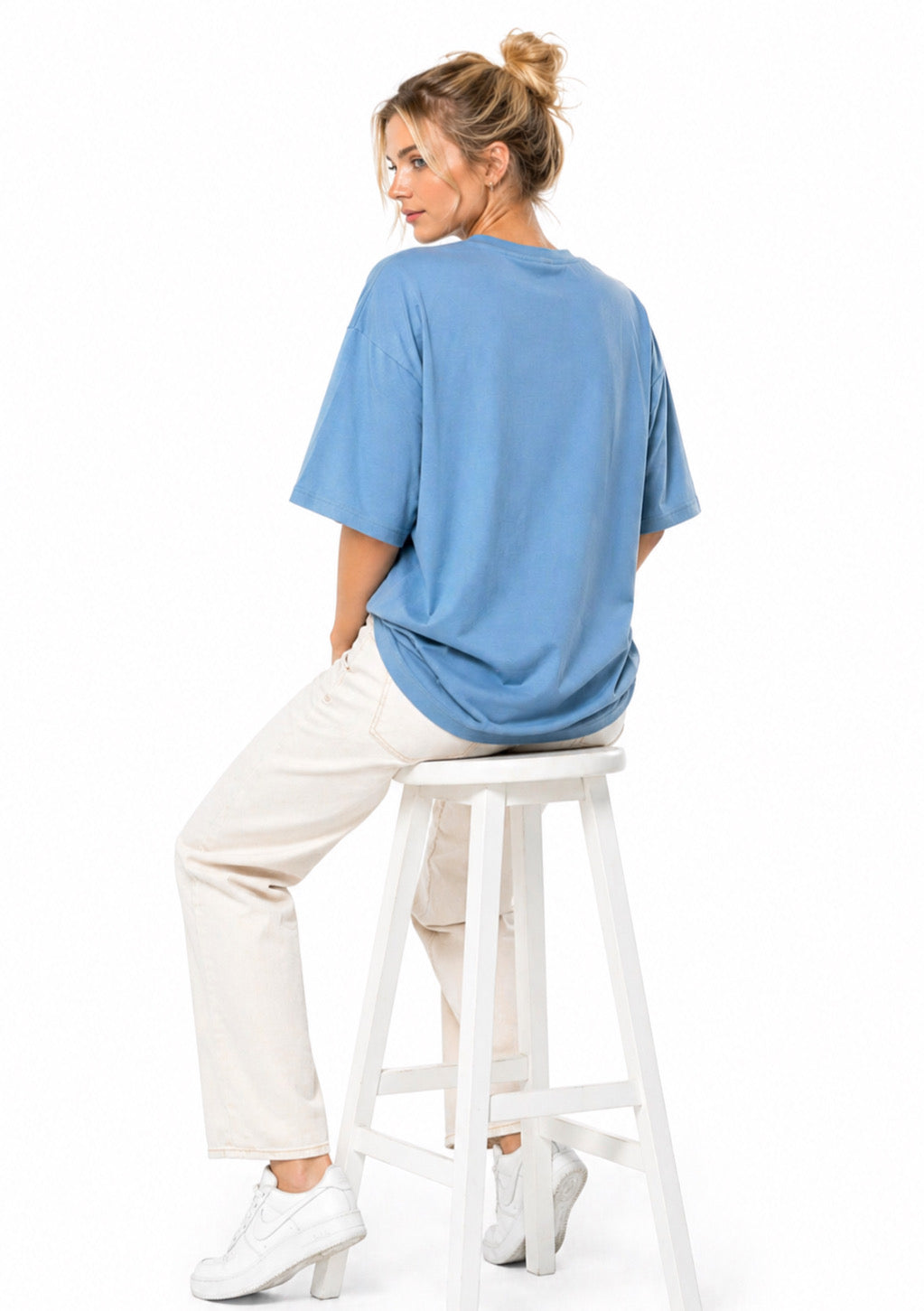Women’s sky blue oversized plus size cotton T-shirt in 4XL by Montx The Clothing Brand, with a relaxed fit and soft fabric.