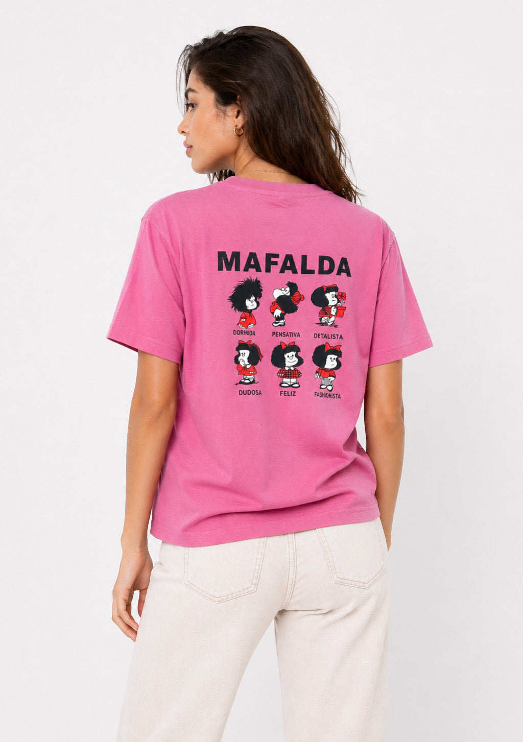 Women’s rose pink cartoon print cotton T-shirt by Montx The Clothing Brand, featuring a playful design and regular fit.