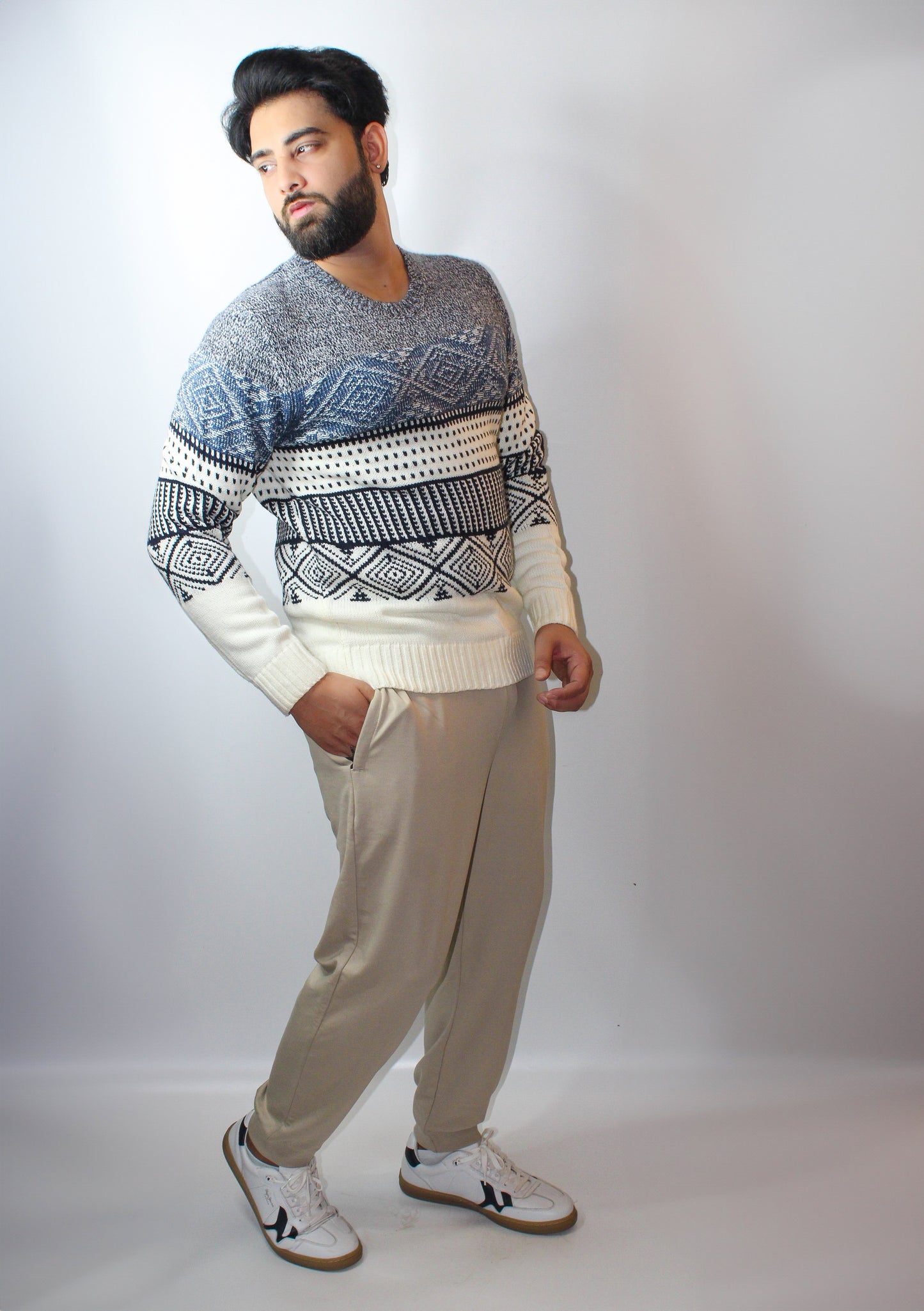 Montx Navy & Off-White Patterned Sweater – Winter Comfort in Style - Montx The Clothing Brand