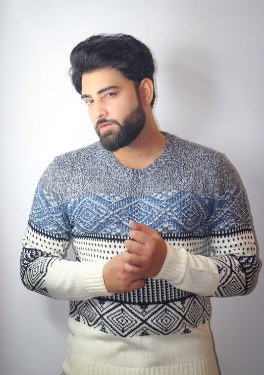 Montx Navy & Off-White Patterned Sweater – Winter Comfort in Style - Montx The Clothing Brand